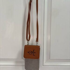 Brown and Gray phone and credit card Crossbody Bag